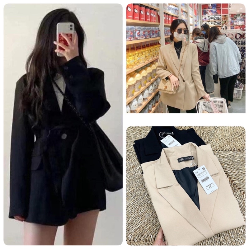 Áo Blazer Đen/Be [Freeship] Áo Vest Nữ Công Sở Basic 2 Màu Đêm Vai From Chuẩn Full Size S M L