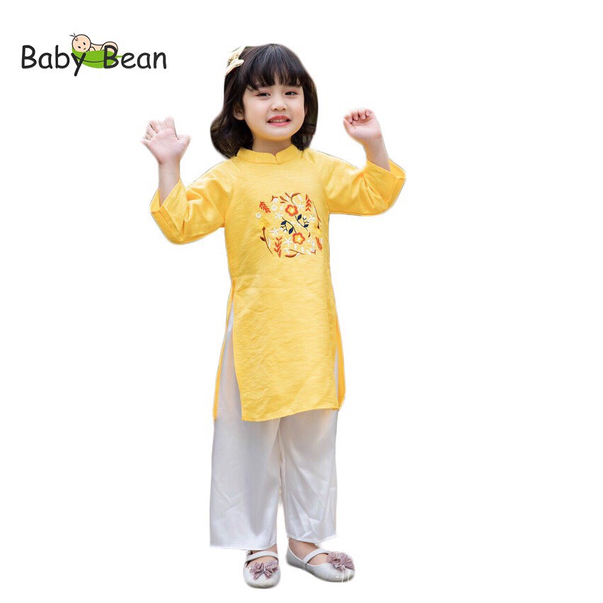 Bộ Áo Dài Tết Truyền Thống THÊU HOA bé gái BabyBean