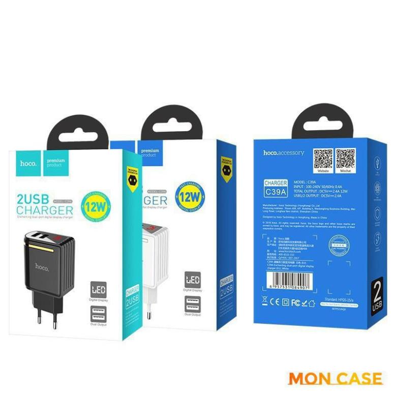 Củ Sạc HOCO C39 | Sạc Nhanh 2 cổng USB Led Báo công suất