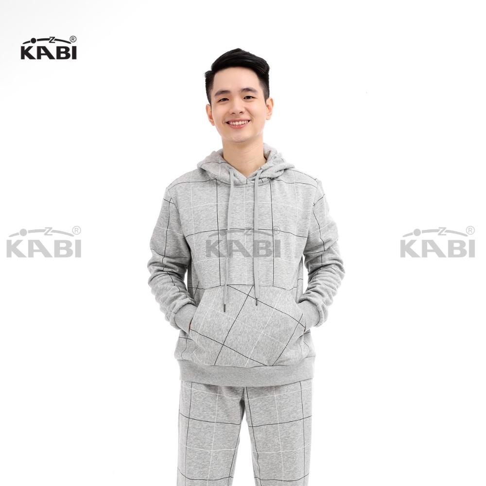 Đồ bộ hoodie nam KABI bộ áo khoác quần dài thu đông caro xám thun cotton nỉ