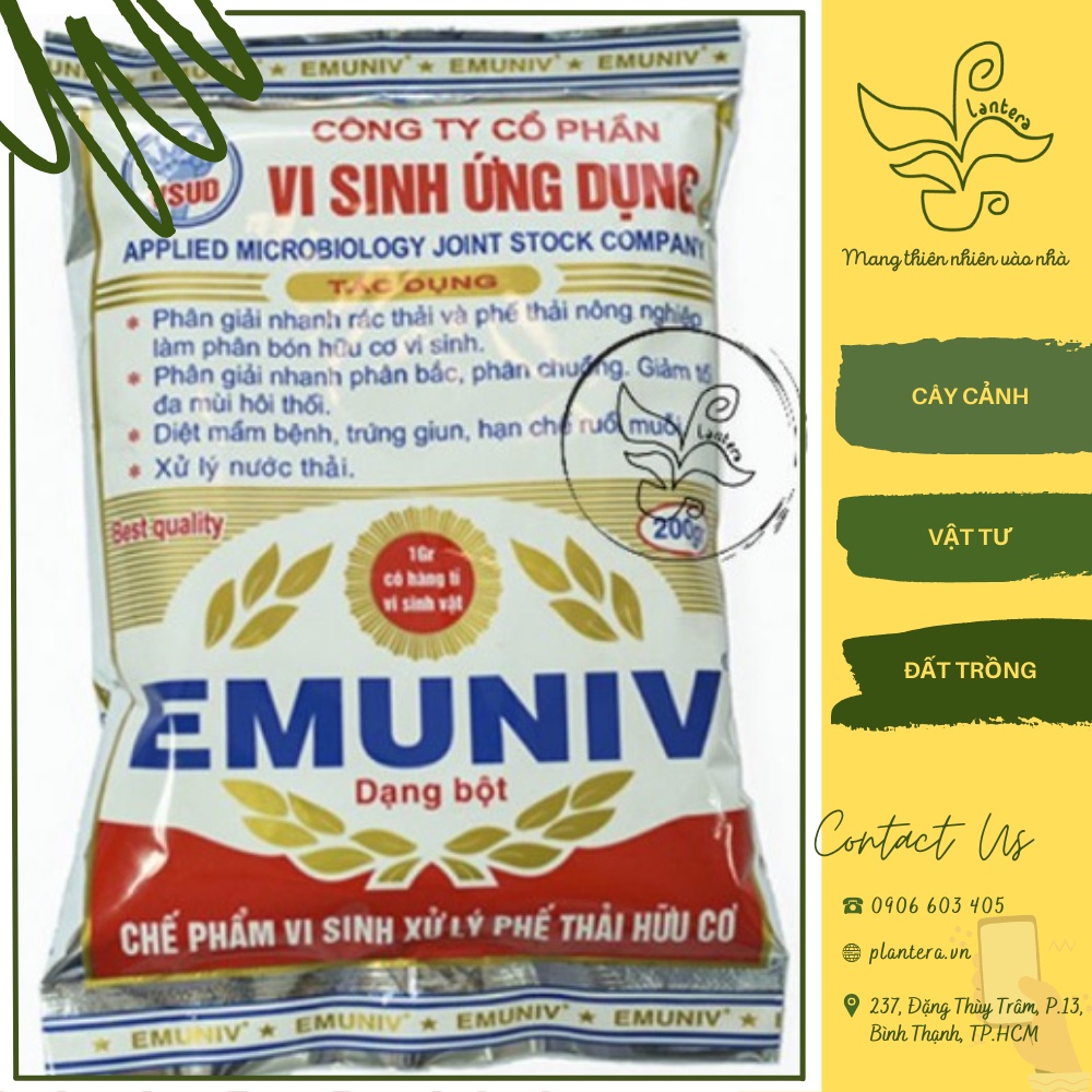 Men Vi Sinh Phân Giải Chất Hữu Cơ EM Plus Trichoderma Sfarm và Emuniv gói 200G - Ủ rác, phân hữu cơ