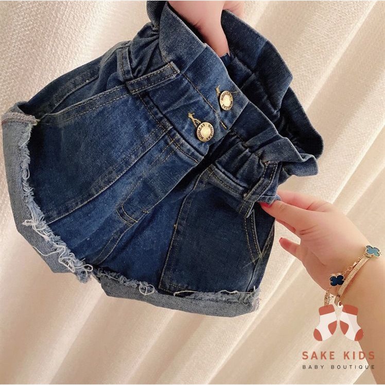 Quần jeans ngắn phối cạp nhún 2 cúc khóa cực xinh cho bé gái chất mềm đẹp phong cách Hàn Quốc mẫu mới nhất