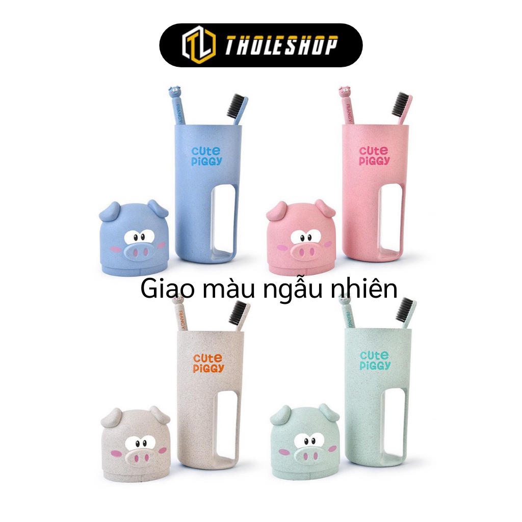 [SGD] Hộp Đựng Bàn Chải Du Lịch - Lọ Bảo Quản Kem Đánh Răng Kèm 2 Bàn Chải Hình Heo Piggy 8356