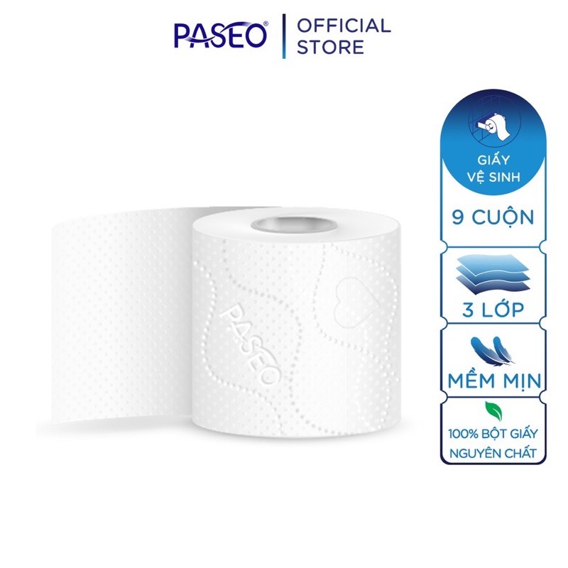 Combo 1,2,3,4 Lốc giấy vệ sinh 9 cuộn 3 lớp thương hiệu Paseo mẫu mới nhất