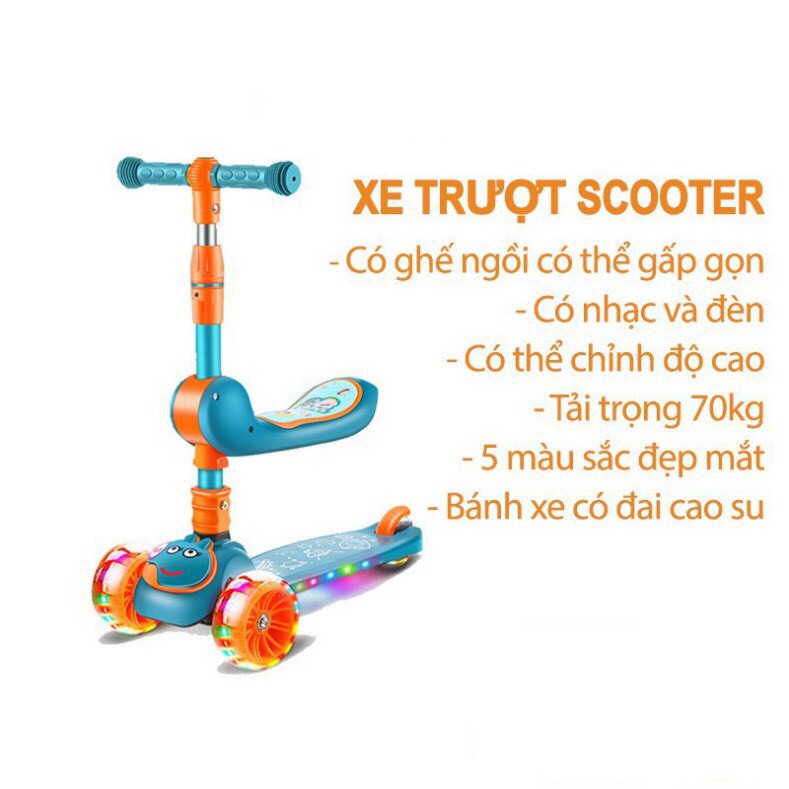 Xe Scooter cho bé kiêm xe chòi chân có nhạc và đèn phát sáng