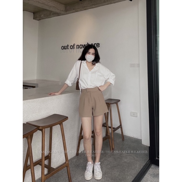 (Ảnh thật) Quần short vải cạp cao giấu cúc the.sweaterweather TSW