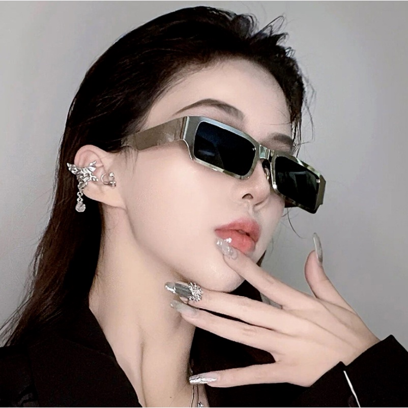 (KIQI-FASHION) COD Kính Mát Gọng Kim Loại Hình Chữ Nhật Chống Tia Uv400 Thời Trang Mới