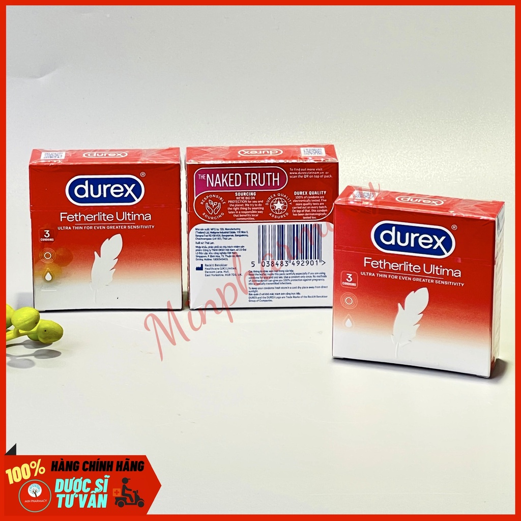 Bao cao su DUREX Fetherlite Ultima Kiểu dáng thẳng, độ mỏng cao Che tên sản phẩm - Minpharmacy