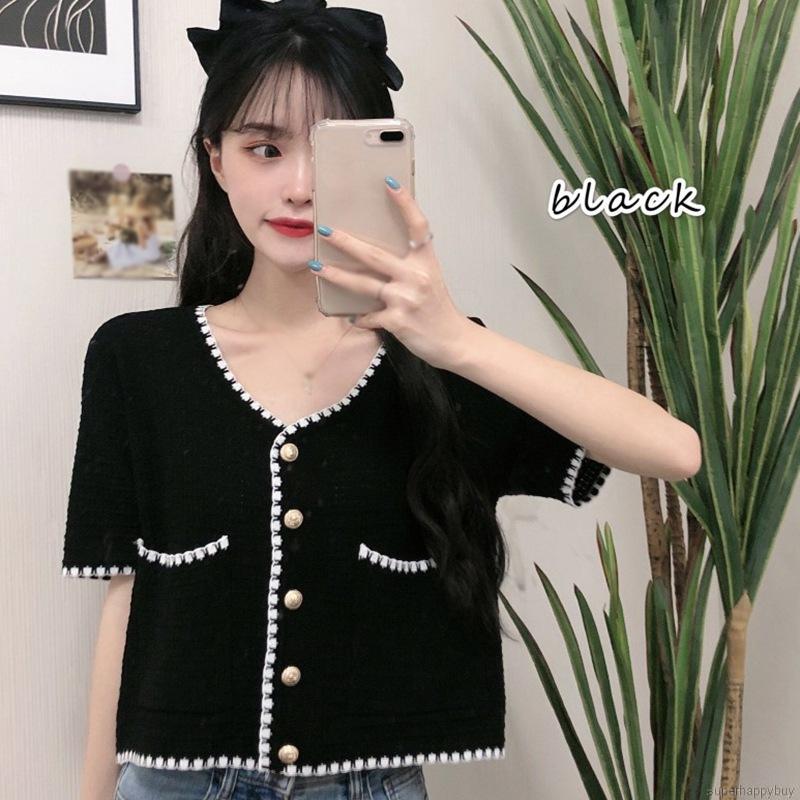 Áo dệt kim tay ngắn phong cách Hàn Quốc trẻ trung cho nữ