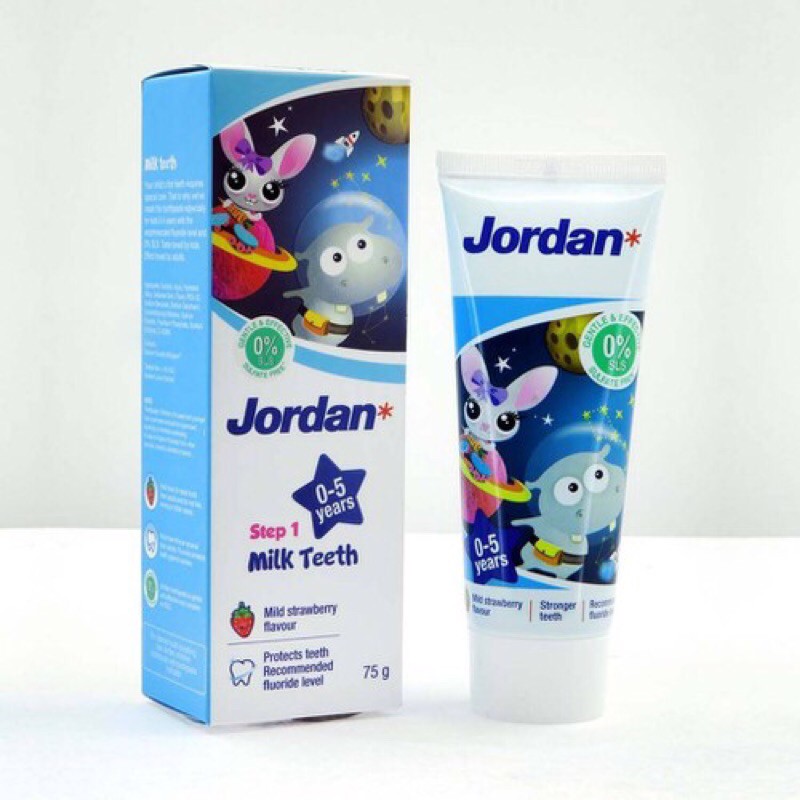 Kem Đánh Răng Jordan Trẻ Em Vị Dâu Tây &amp; Vị Nho 75g (0-5 Tuổi,6-12 Tuổi)