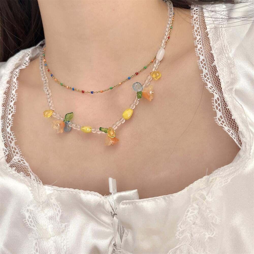 AROMA Vòng cổ Mặt Hoa Đính Đá Xinh Xắn Cho Nữ