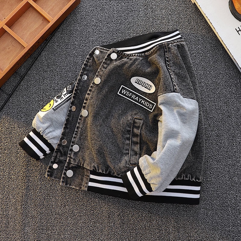 Áo Khoác Bóng Chày Vải Denim Thời Trang Mùa Xuân Dành Cho Bé Trai 2022