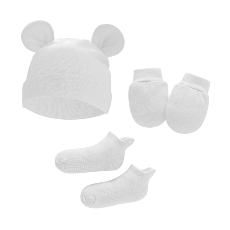 1 Set Vỏ Bọc Chân+Nón/Vớ Cotton Mềm Mại Chống Trầy Xước Dành Cho Bé
