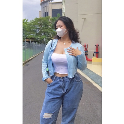 áo croptop BIGSIZE , áo khoác gài nút cá tính , hack eo cho nàng mũm mĩm , trắng