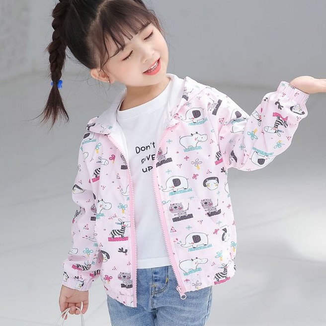 Áo khoác gió in hình xuất Hàn bé gái 3-8 tuổi