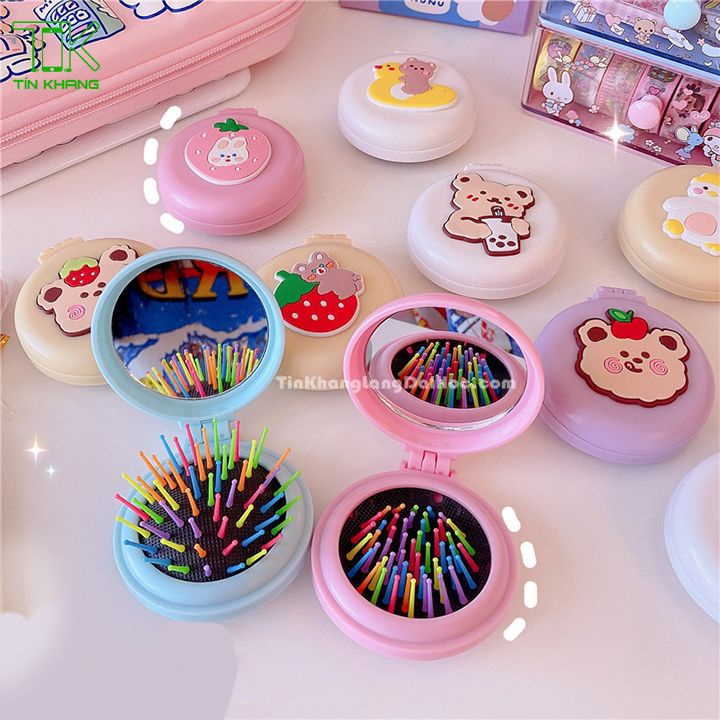 (Mẫu ngẫu nhiên) Gương kèm lược gấp mini dễ thương, tiện dụng