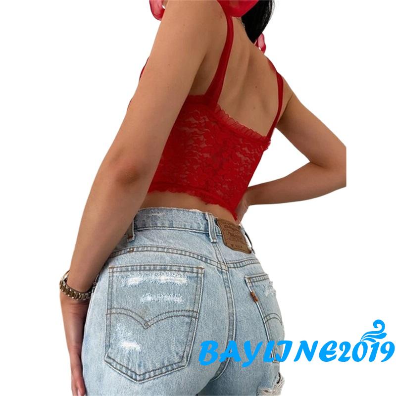 Áo Hai Dây Mỏng Màu Trơn Khóa Cài Họa Tiết Ren Cho Nữ