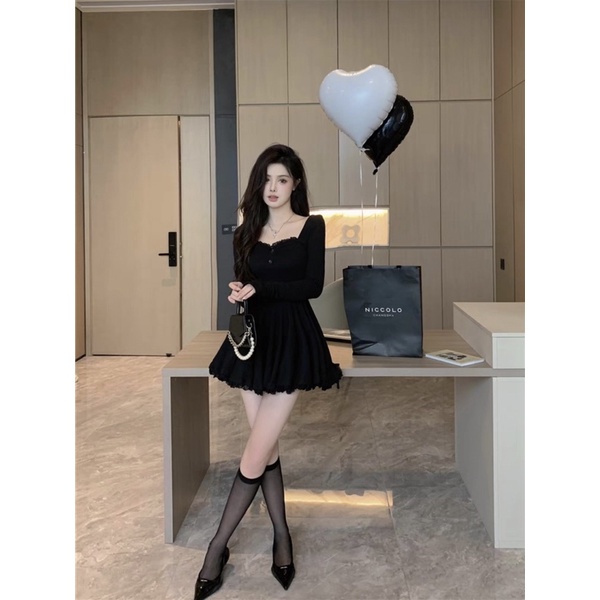 Đầm Nữ Tay Dài Tùng Xoè Phối Ren Hàng Đẹp Chuẩn Ảnh