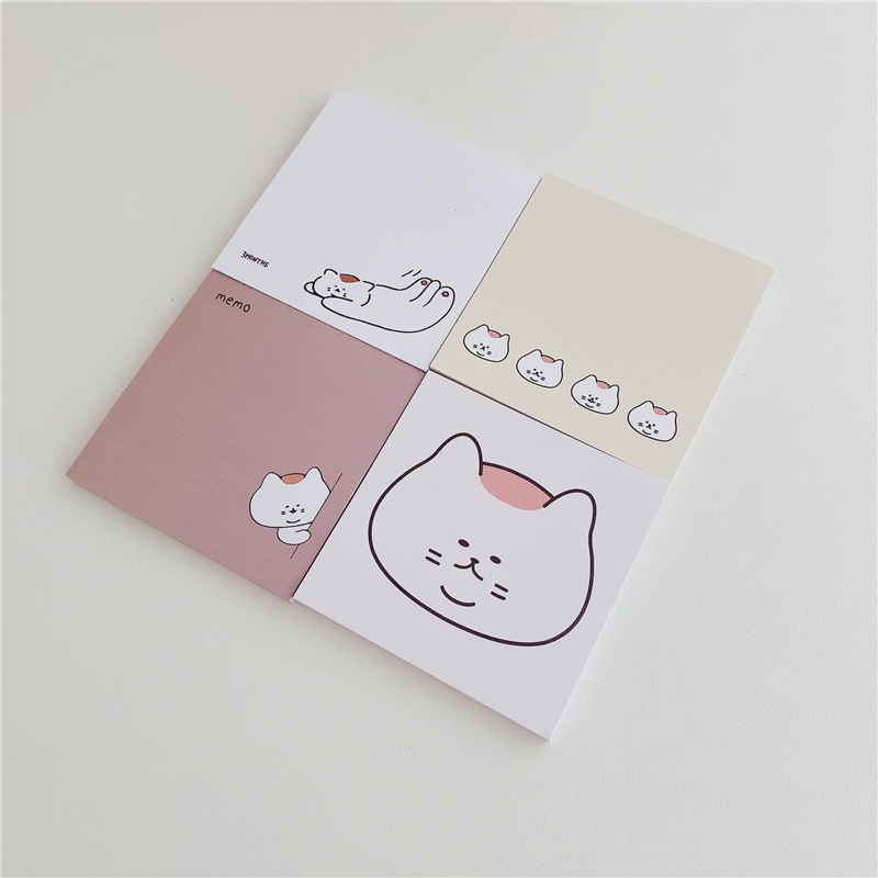 Set 50 Tờ Giấy Ghi Chú Không Dính In Hình Mèo Phong Cách Hàn Quốc