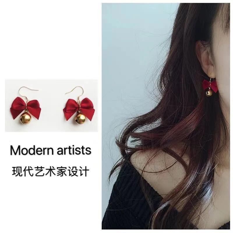 Bông tai nữ nơ chuông đỏ xinh xán dễ thương theo phong cách ngọt ngào hàn quốc mẫu mới nhất 2021 BT48