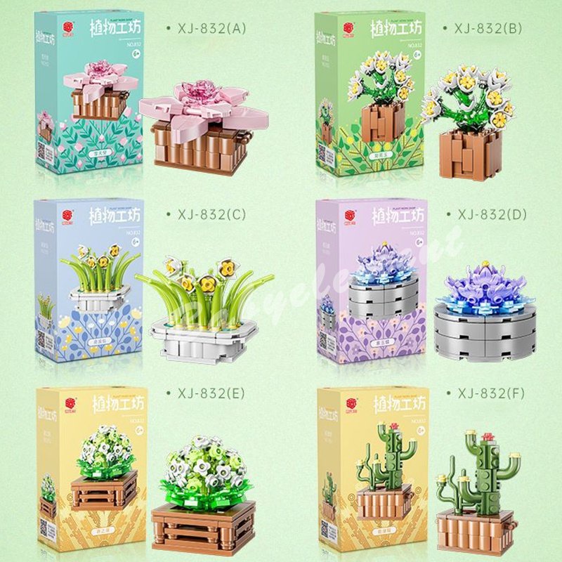 Mới Các Loài Xương Rồng Khối Xây Dựng Túi Ngôi Sao Màu Xanh Băng Trái Tim Vườn Lãng Mạn DIY Mô Hình Viên Gạch Trẻ Em Bộ Bộ Dụng Cụ Đồ Chơi