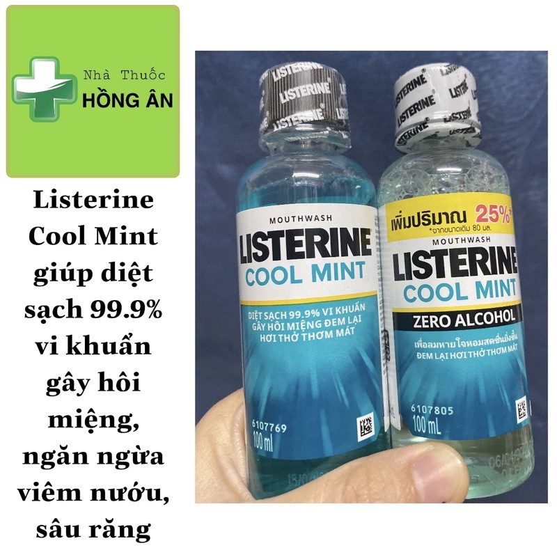 Nước súc miệng diệt khuẩn hương bạc hà mát lạnh Listerine  Chai 100ml