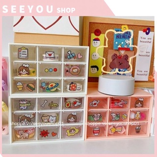 Kệ Nhựa 9 Ngăn Kéo Trong Suốt Decor Trang Trí Bàn Học Trang Điểm