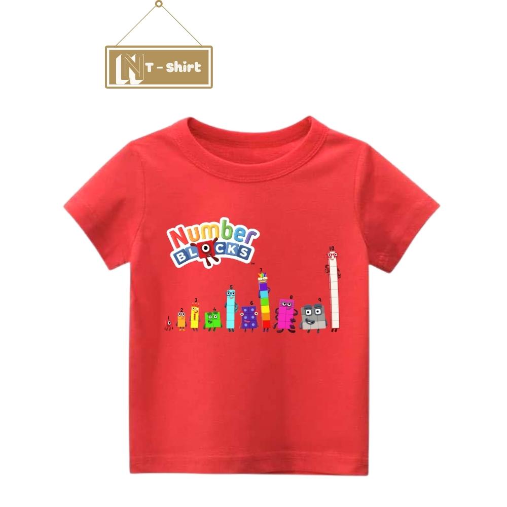 Áo thun cho bé trai và bé gái in hình hoạt hình Number Blocks dễ thương, chất liệu cotton mềm mịn thoáng mát NTShirt