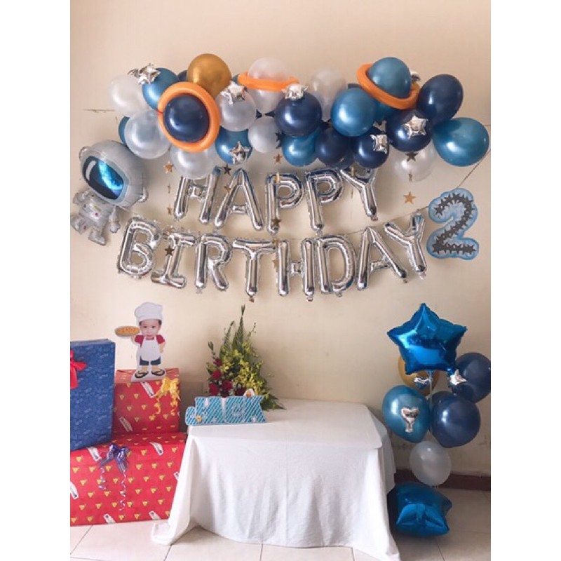 Set bong bóng trang trí sinh nhật happy birthday chủ đề phi hành gia cho bé trai bé gái đầy đủ phụ kiện SN30