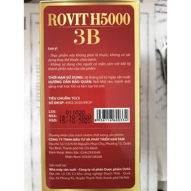 Rovit h5000 3b hộp 100 viên - bổ sung vitamin nhóm b,mg,giảm triệu chứng đau dây thần kinh ngoại biên