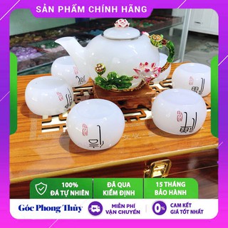 Bộ ấm chén bạch ngọc tặng tết  Góc Phong Thủy Gemstones