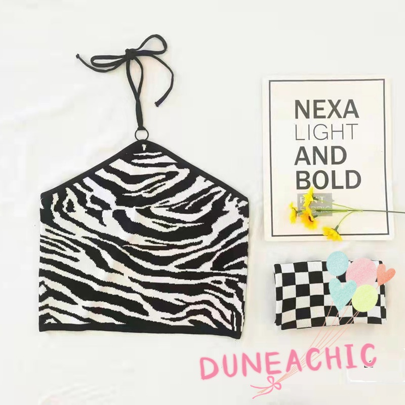 DUNEA Áo Hai Dây Họa Tiết Sọc Caro Thiết Kế Độc Đáo Quyến Rũ Cho Nữ