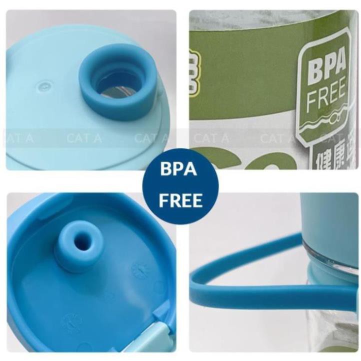 Bình nước bằng Nhựa BPA FREE MIGO Cao cấp  - An toàn, trong suốt, có rây lọc, quai [380ml - 1784]
