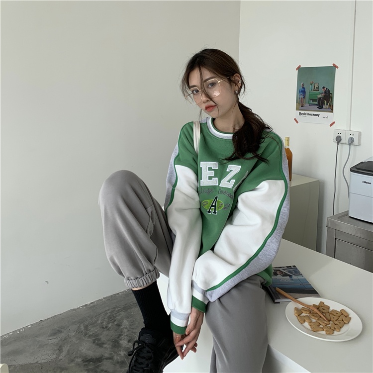 Áo nỉ dài tay form rộng thêu chữ thời trang | BigBuy360 - bigbuy360.vn