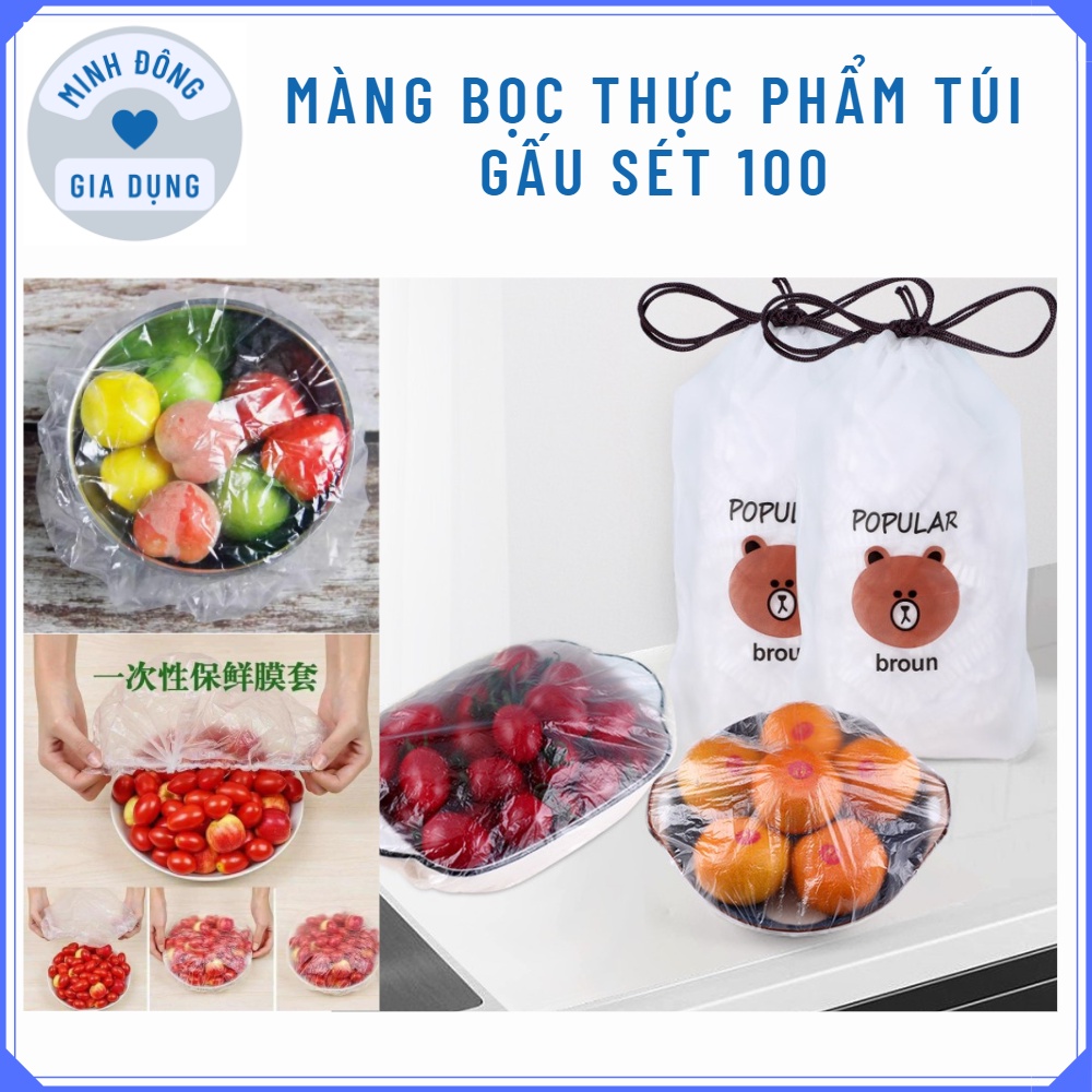 Màng bọc thực phẩm PE co giãn siêu dai bọc đồ ăn chống bụi côn trùng, Set 100 màng bọc thực phẩm túi gấu đa năng.