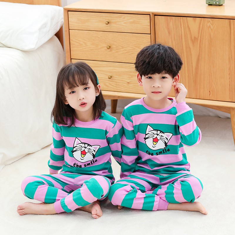 Bộ Đồ Ngủ Pijama 2 Món Vải Cotton Màu Trơn Cho Bé Trai Và Bé Gái