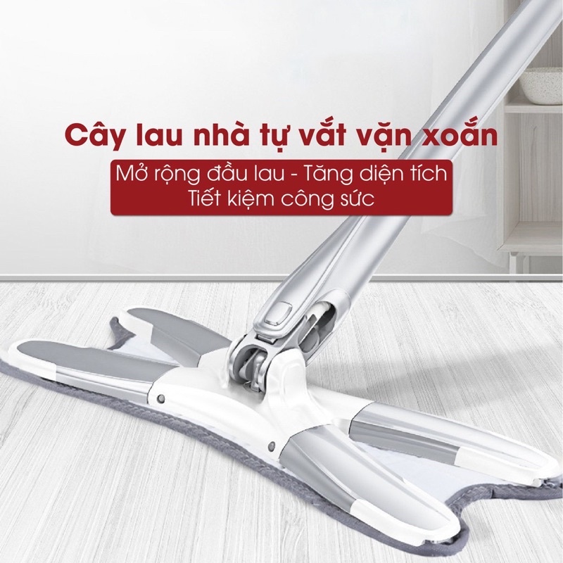 Cây chổi lau nhà chữ X, chổi lau nhà thông minh tự vắt chính hàng SPIN.MOP  cao cấp