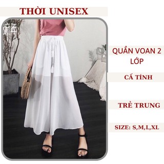 (ẢNH THẬT) Quần ống rộng voan 2 lớp 🍓🍓quần cullotes cạp chun, mặc lên tôn dáng, che mọi khuyết điểm KPI