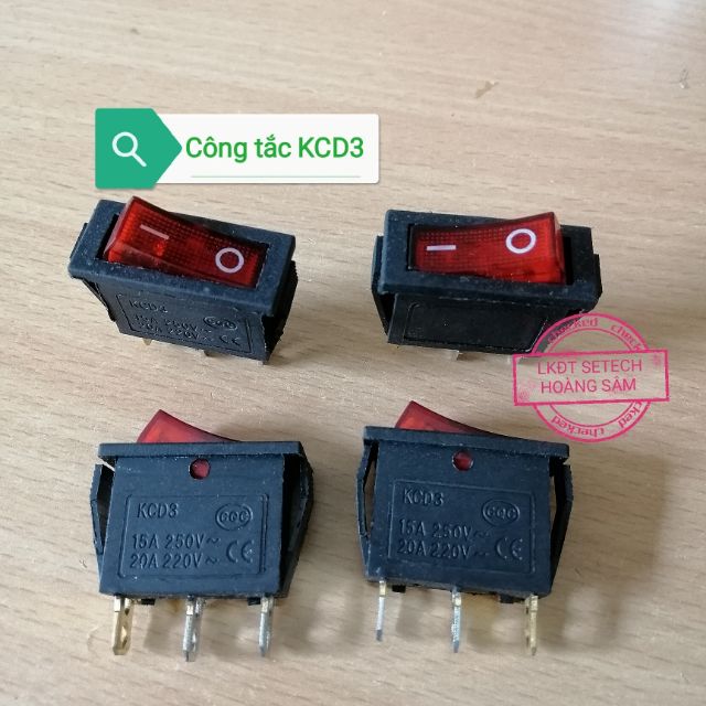 Công tắc bập bênh 2 chế độ(ON-OFF) KCD3-101N 15A-250V có đèn báo đỏ, xanh