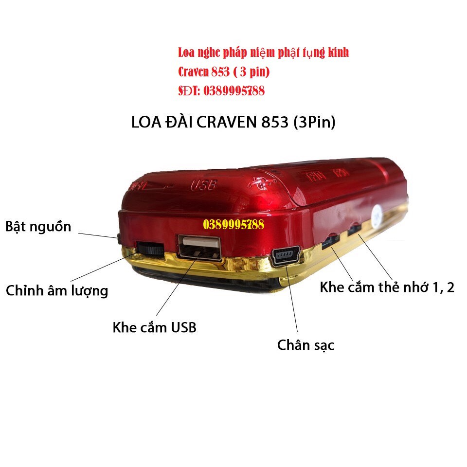 Máy nghe pháp Craven 853 (3 pin) nghe niệm phật/tụngkinh/nghe nhạc BH 6 tháng