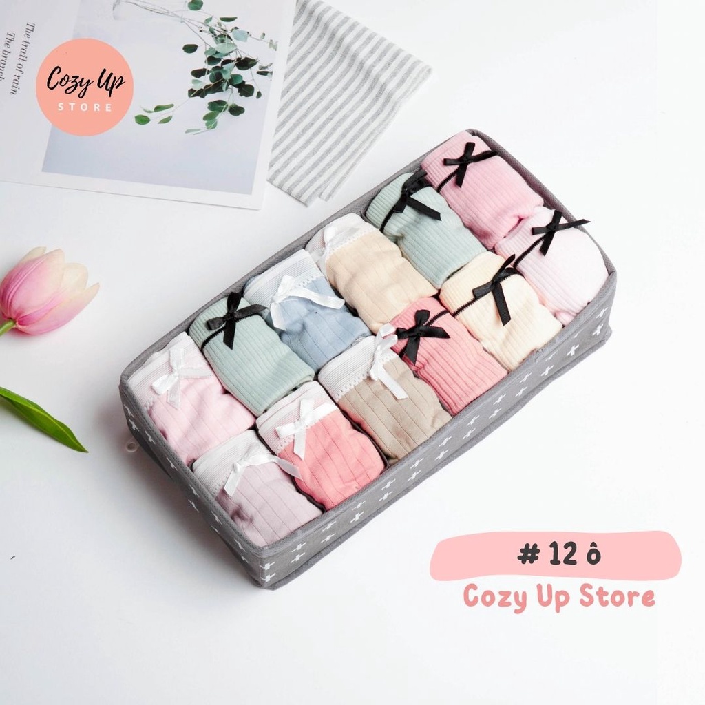 (HCM)- HỘP ĐỰNG ĐỒ LÓT, TẤT, PHỤ KIỆN 12 NGĂN BẰNG VẢI CHỐNG THẤM NƯỚC