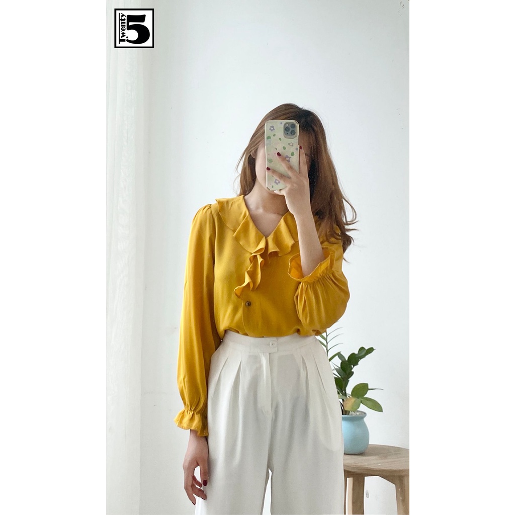 Áo sơ mi nữ cổ V bèo cổ Twentyfive N1033