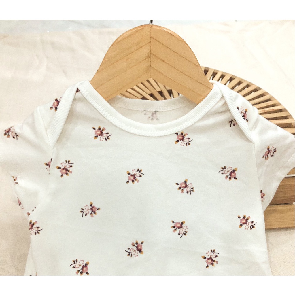 Bodysuit cho bé giá rẻ từ sơ sinh 6 tháng đến 2 tuổi cổ tròn kiểu hàn quốc chất liệu thun cotton in hoa mát mềm BABY112