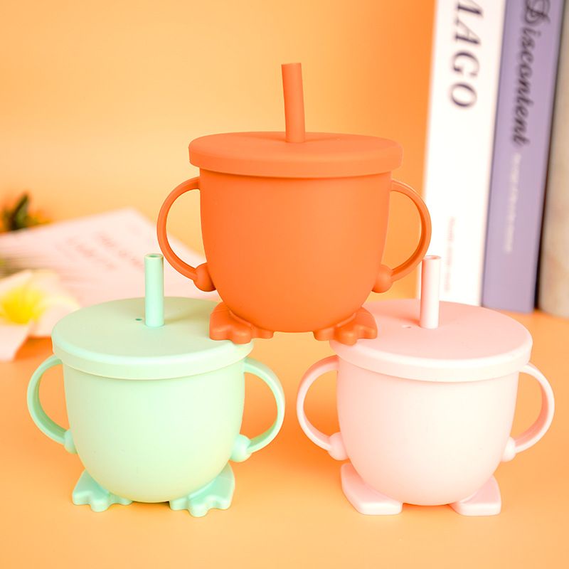 (Tặng cọ rửa ống hút) Cốc hút silicon, cốc uống nước, pha sữa có chia vạch ml cho bé