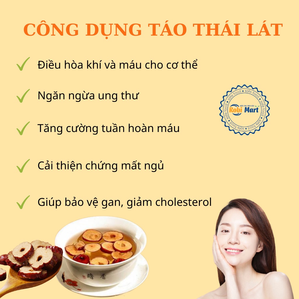 Táo đỏ thái lát sấy lạnh Robi Mart gói 250gr - Hàng đẹp loại 1 chính hãng cải thiện mất ngủ, tốt cho tim mạch