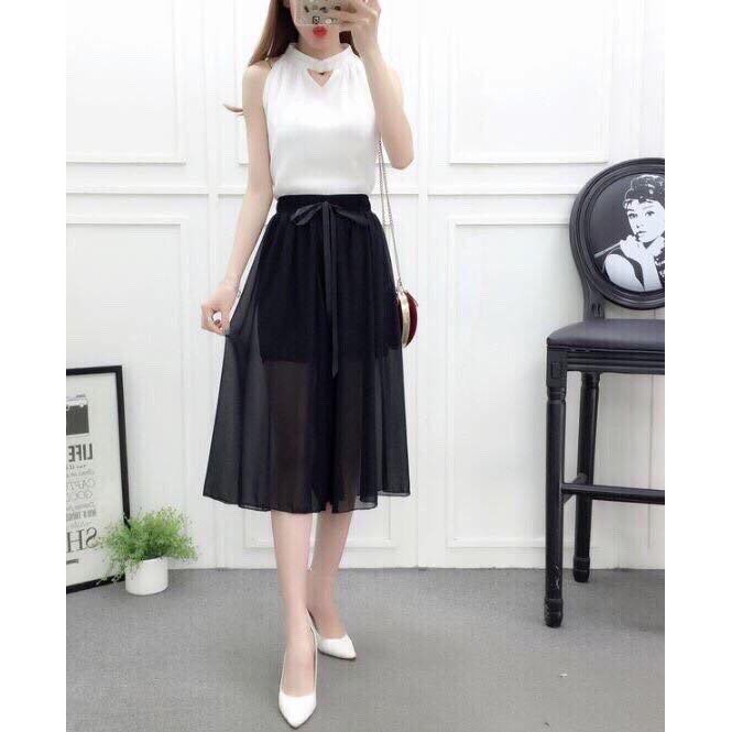 SÉT ÁO THUN KIM TUYẾN KHÔNG TAY VÀ QUẦN VOAN THẮT NƠ EO THỜI TRANG THIẾT KẾ VESTA KT02 | BigBuy360 - bigbuy360.vn