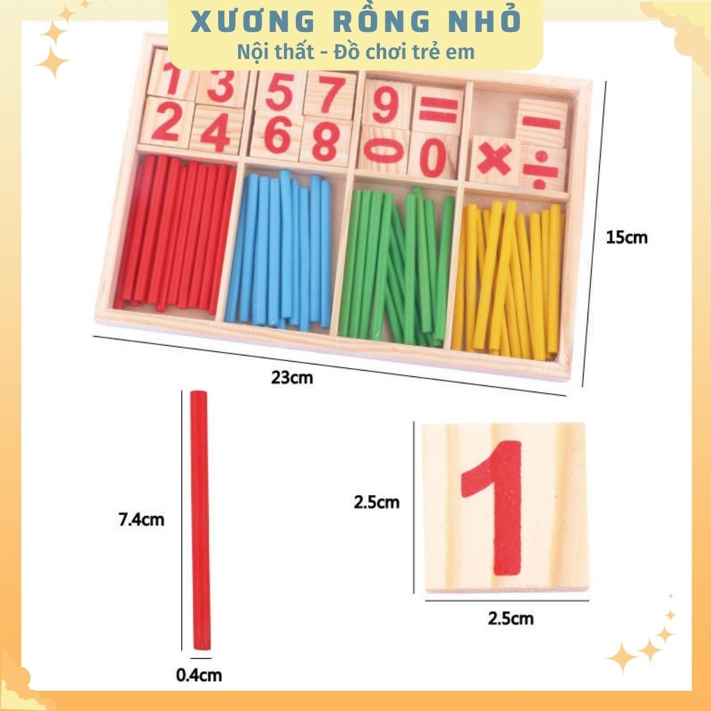 Bộ que tính học toán bằng gỗ - bảng tính que học toán cho bé - đồ chơi học toán cho bé