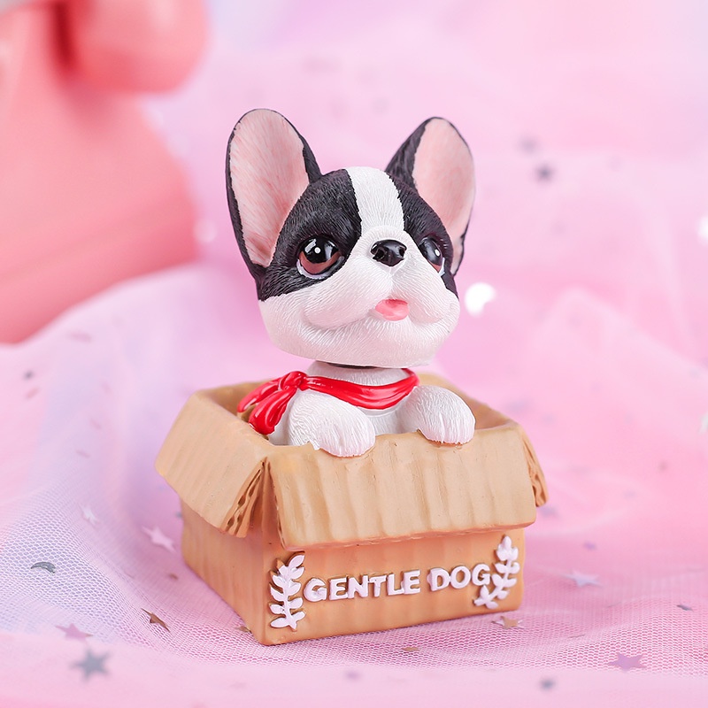 con vật trang trí bánh [FREESHIP❤️] Chó ngồi giỏ nhựa - phụ kiện trang trí bánh kem
