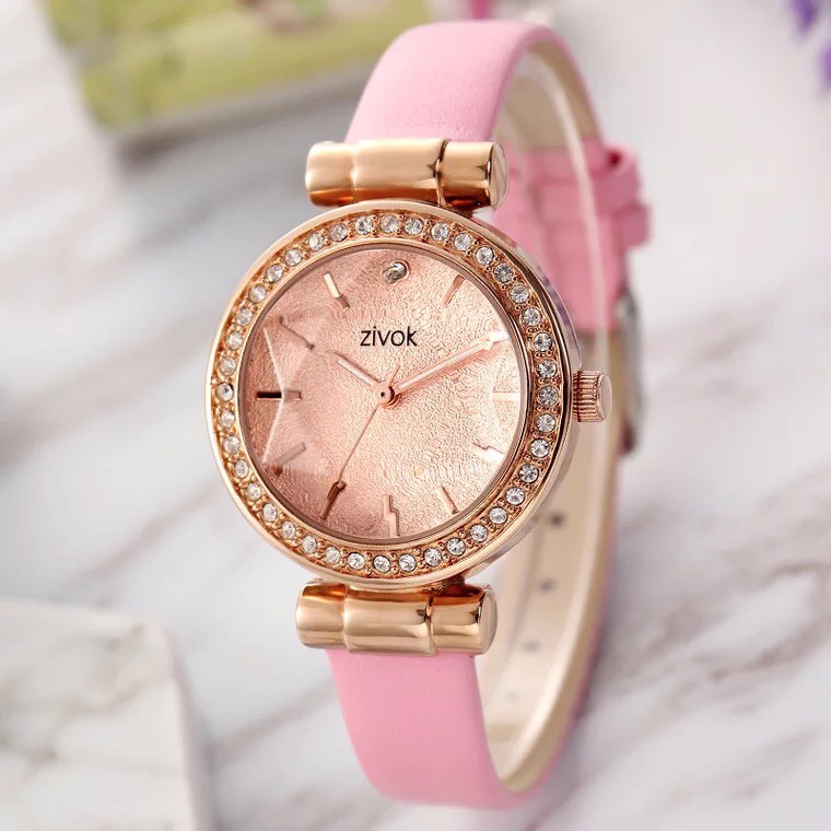 Đồng hồ nữ ZIVOK 8014L dây da mềm, mặt đính đá, phong cách nữ tính đậm chất Âu | BigBuy360 - bigbuy360.vn