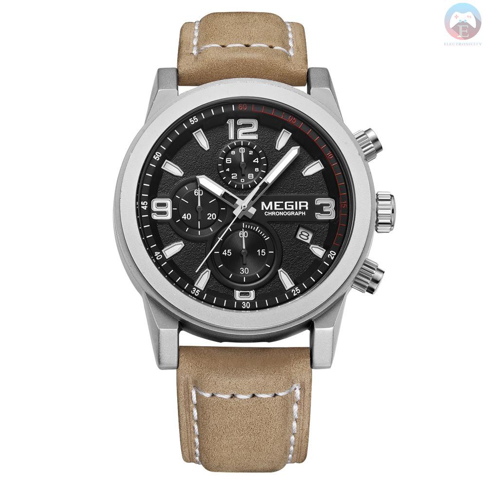 Ê MEGIR Classic Well Made Soft Genuine Leather Analog Quartz Wristwatch 3ATM Water Resistant Man Watch with Sub-dial